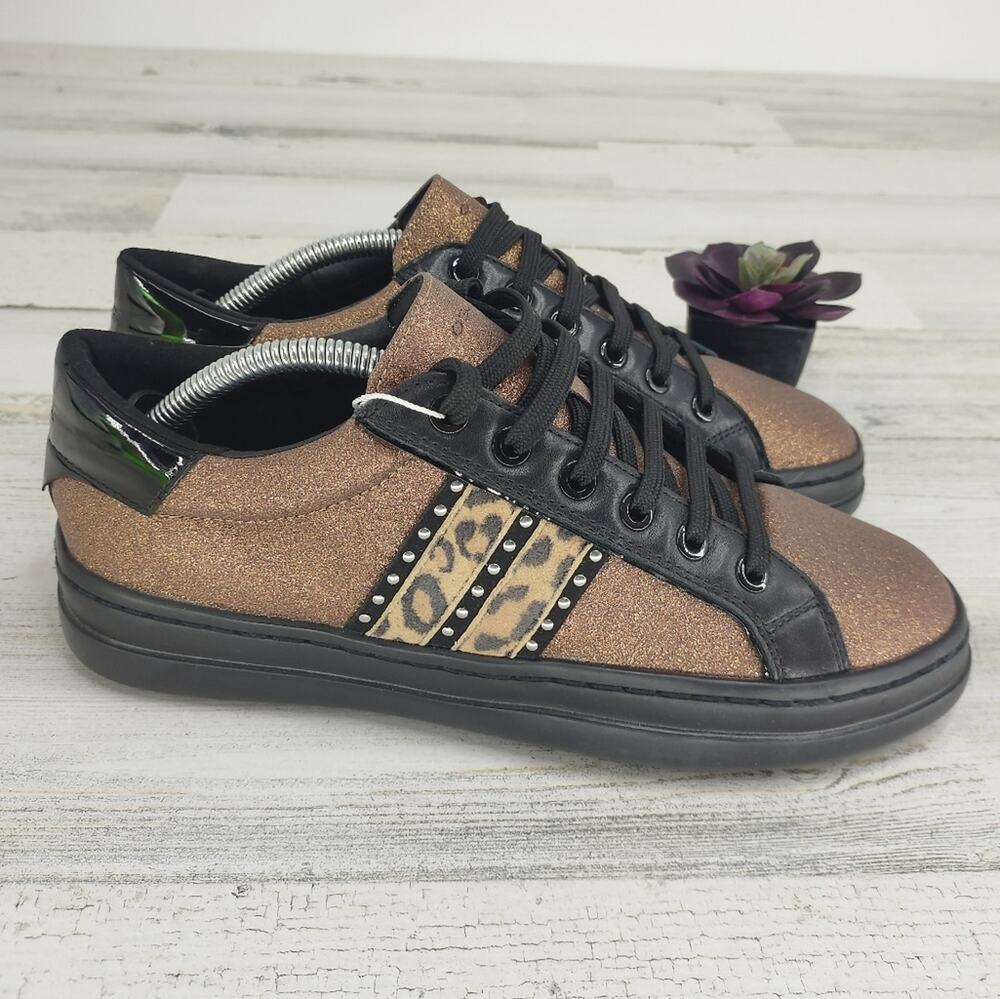 Geox Black Patent Leather Glitter Sneakers Lace Up Size 7